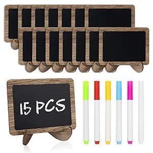 15-Pack Mini Chalkboard Signs with 6 Color Chalk Markers Wooden Blackboards Reusable for Buffet Food Table