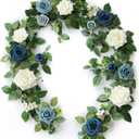 PONATIA 5FT Handcrafted Artificial Rose Flower Garland, Dusty Blue Flowers Greenery Garland for Wedding Ceremony Garlands Backdrop Arch Flowers, Ceremony Reception Table Decorations