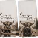 Farmhouse Highland Cow Kitchen Towels Set of 2, Western Farmhouse Highland Cow Kitchen Decor, Love You Till the Cows Come Home, Western Animal Hand Towels for Bathroom
