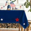Horaldaily 4th of July Tablecloth 60×84 Inch Rectangular, Independence Day Lines with Stars Patriotic Memorial Day Blue Washable Seasonal Table Cover for Party Picnic Dinner Decor