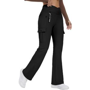 Flare Leggings for Women Yoga Crossover High Waist Pants with Tummy Control Workout Cargo with 5 Pockets Bootcut Leggings (X-Large, Black)