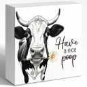 Have A Nice Poop Cow Wooden Box Sign, Playful Rural Humor Restroom Decor 5x5x1 INCH Sign, Farmhouse Bathroom Decor For Country Style Homes