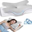 Tujami Cervical Neck Pillow for Neck Shoulder Pain Relief, Soft Contour Side Sleeper Pillow of 2 Heights, Odorless Q-max Cooling Memory Foam Orthopedic Bed Pillow for Back Stomach Sleeper