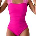 B2prity Womens One Piece Swimsuit Retro Square Neck Tummy Control Bathing Suits Ruched Modest Full Coverage Swimwear (Medium, Pink,hot Pink)