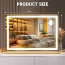Hasipu Vanity Mirror with Lights, 32" x 20" LED Makeup Mirror, Lighted Makeup Mirror with Dimmable 3 Modes, Touch Screen Control Vanity Mirror Square Gold