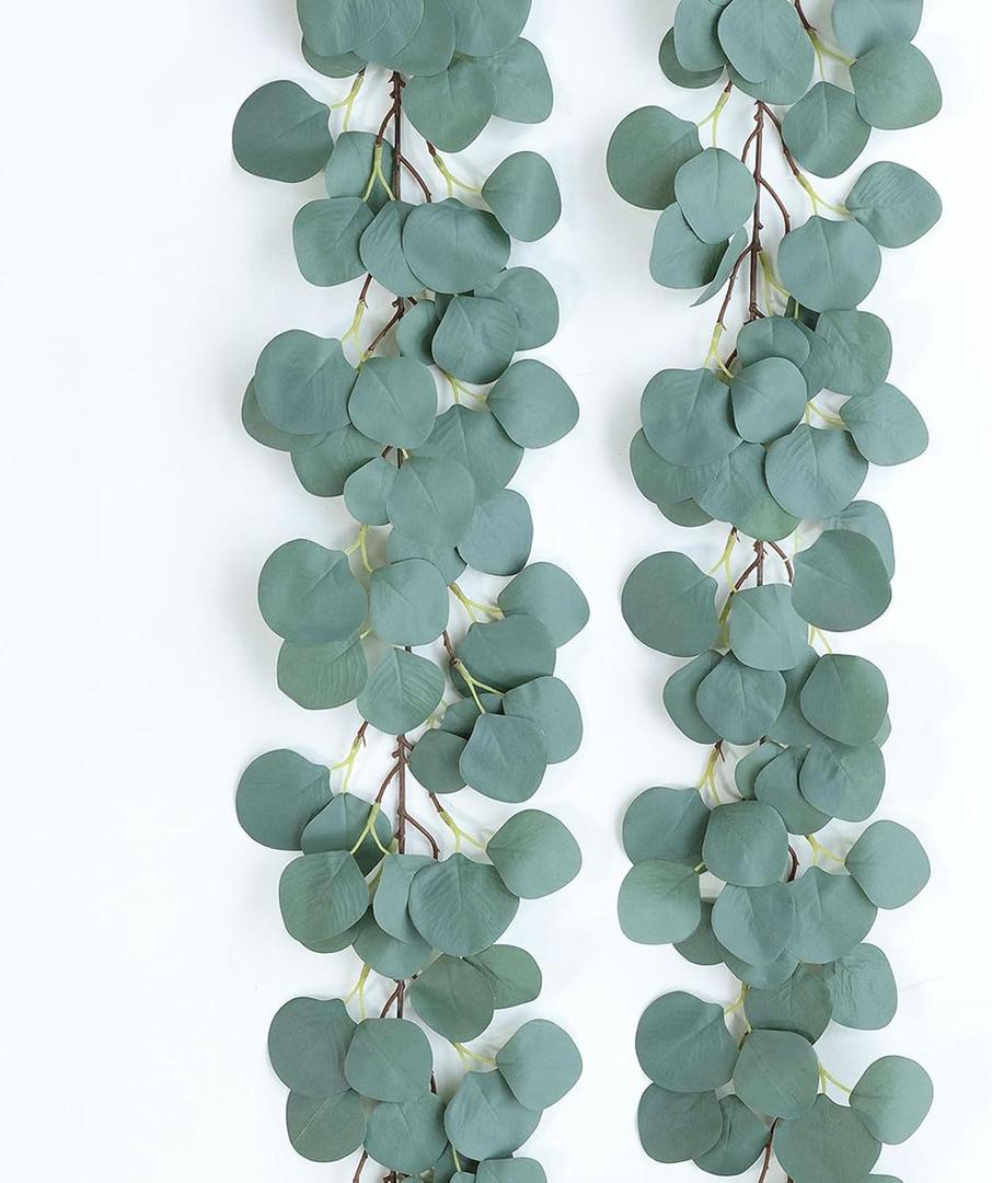 mizii 2 Strands Artificial Vines Eucalyptus Garland 72" Fake Vine with Silk Green Leaves Faux Hanging Plants Greenery Decorations for Bedroom Table Centerpieces Wall Party Wedding Room Decor (Green)