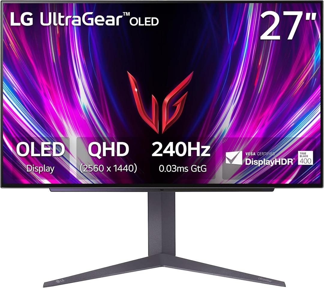 LG 27GS93QE 27-inch Ultragear OLED Gaming Monitor QHD 1440p 240Hz 0.03ms DisplayHDR True Black 400 AMD FreeSync Premium Pro NVIDIA G-Sync HDMI 2.1 DisplayPort Tilt/Height/Pivot Stand Black