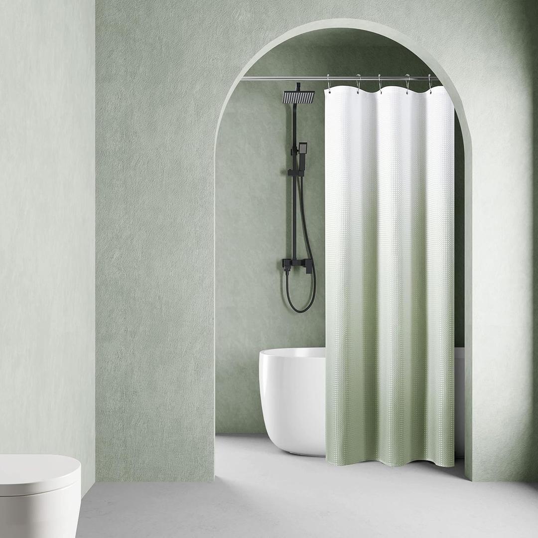 Sage Green Textured Fabric Shower Curtain Set, Polyester Ombre Curtains for Bathroom, Water Repellent Shower Curtain with 6 Hooks,Machine Washable (36 x 72 inch, Sage Green)