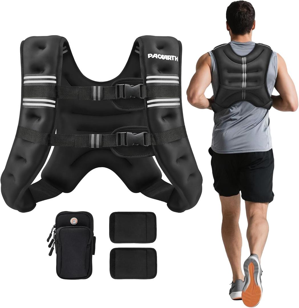 PACEARTH Weighted Vest, 20lb Weight Vest with Reflective Stripe, Body Weight Vests for Women, Men, Weight Loss Workout, Strength Training, Running, Walking, Jogging