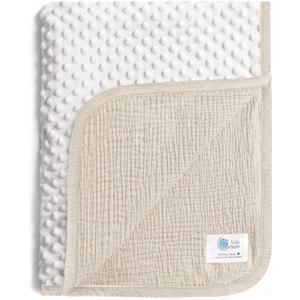 lulumoon Baby Blankets for Newborn Unisex: Thermal Minky Dotted Backing - Muslin Receiving Blanket for Baby Essential & Registry Gift 30"x40"(Ivory)