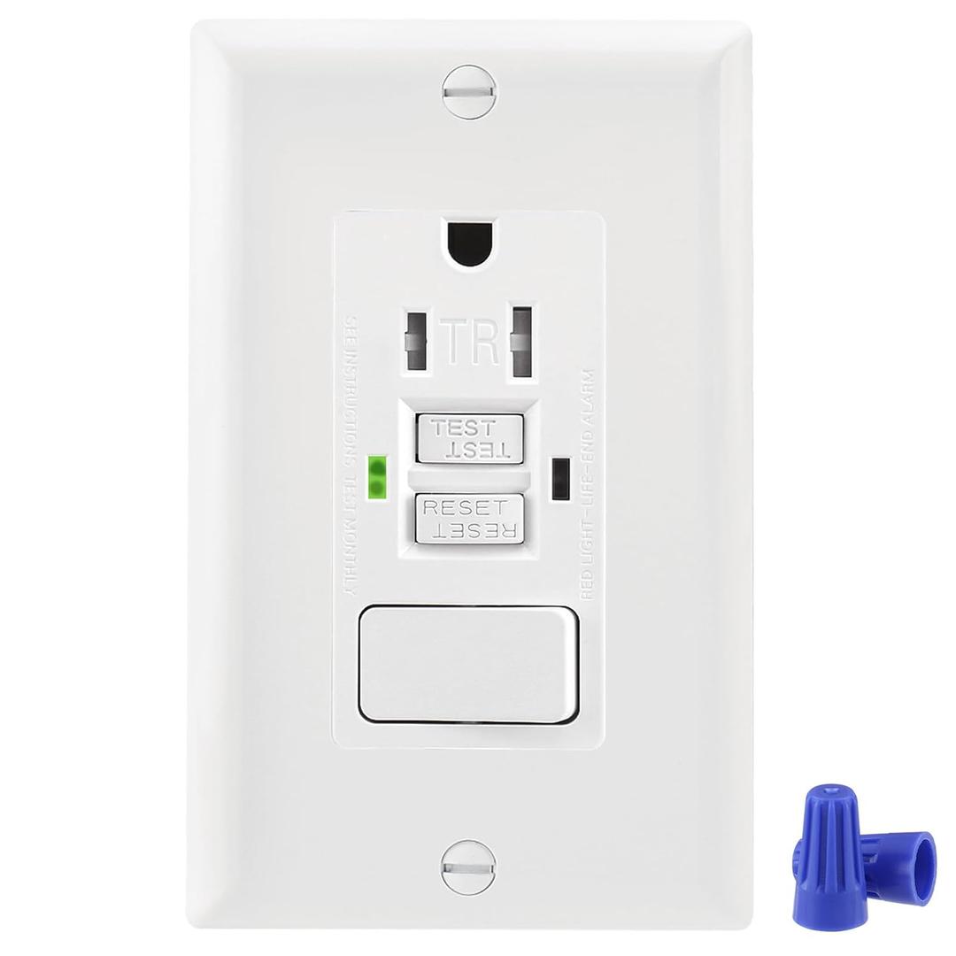 Wengart 15 Amp GFCI Outlet Switch Combo, 125V Ground Fault Circuit Interrupter with 10A Single Pole Rocker Switch, Tamper-Resistant Combination Receptacle, ETL Listed, Wall Plate Included, White