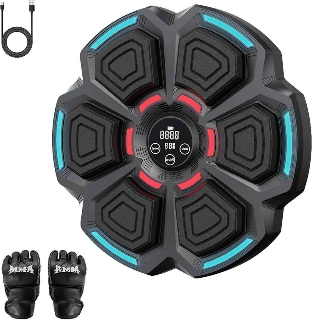 Music Boxing Machine with Gloves, Wall Mounted Smart Bluetooth Boxing Machine, Boxing Target Workout Punching Equipment for Adults Kids Gifts, Fun Boxing Games for Home Gym (Black)