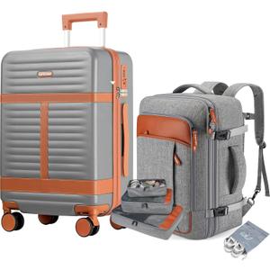 Lumesner 5 Piece Luggage Sets with Travel Backpack, 20" Carry On Hardside Spinner Suitcases, TSA Lock, Durable PC (Grey, 5 piece set (20inch))