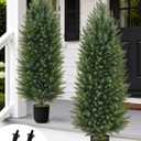 4FT Artificial Topiary Cedar Trees, Realistic 2 Set Outdoor Christmas Trees