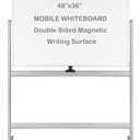 INNOVART Mobile Whiteboard 48" x 36", 360° Reversible Double Sided Magnetic Dry Erase Board with Portable Rolling Stand on Wheels, Easel Standing Board with Aluminum Frame