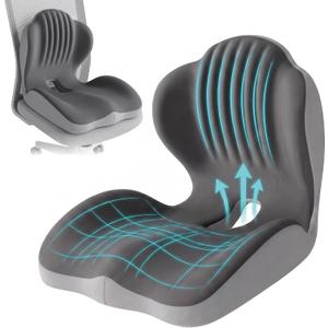 Memory Foam Seat Cushion with Lumbar Support, L-Shaped, Gray, Large