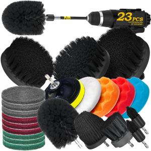 Holikme 23Pack Drill Brush Attachments Set, Black, Scrub Pads & Sponge, Power Scrubber Brush with Extend Long Attachment All Purpose Clean for Grout, Tiles, Sinks, Bathtub, Bathroom, Kitchen & Auto