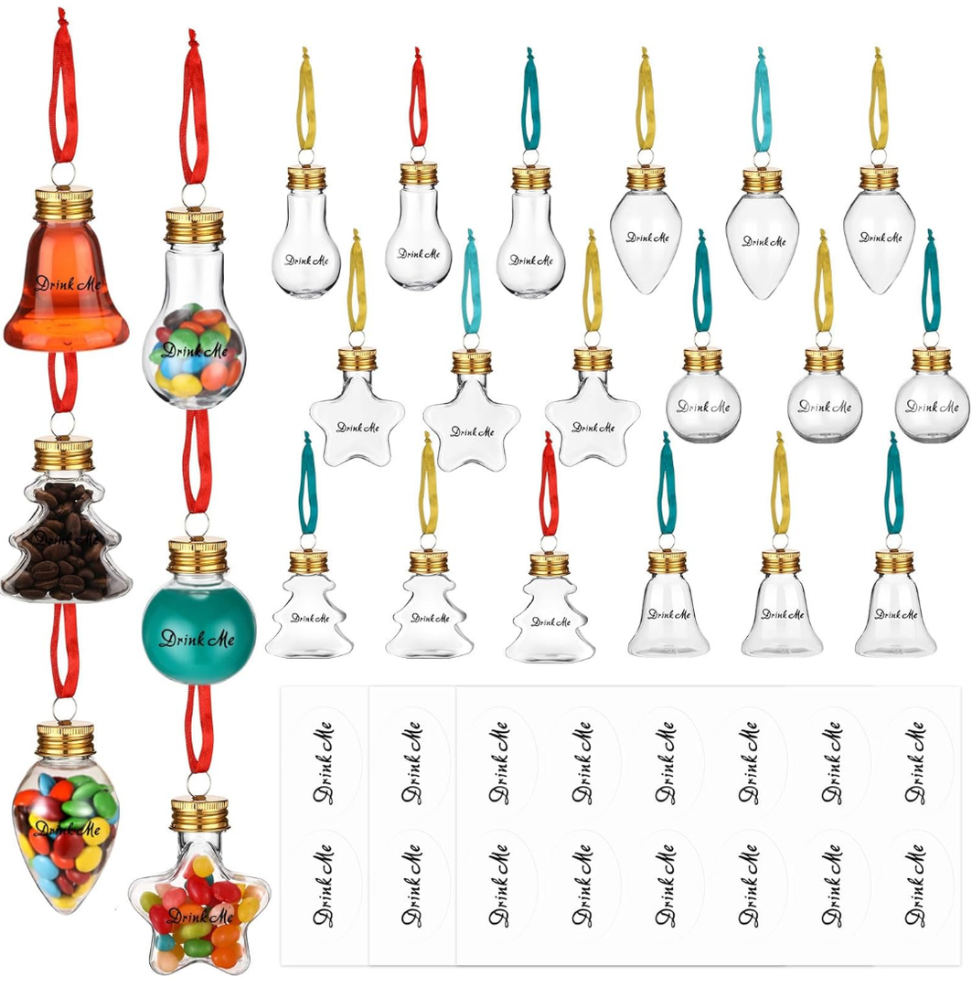 Baderke 24 Pcs Christmas Booze Balls Drink Shot Glass Ornaments Clear Fillable Ball Tree Hanging Decorations for Holiday Party Indoor Outdoor