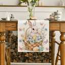 Artoid Mode Bunny Eggs Flowers Basket 210 GSM Easter Table Runner, Seasonal Spring Kitchen Dining Table Decoration for Home Party Decor 13x48 Inch (Beige)