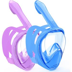 Kids Snorkel Mask Full Face, Snorkeling Gear for Kids 2-14 with Camera Mount, 180 Degree Panoramic View Snorkeling Set Anti-Fog Anti-Leak (Blue+Purple)