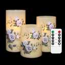 Flameless Candles with Remote & Timer, Love Theme Battery Operated Flickering Glass Rose LED Candles, Bedroom Home Christmas Summer Decor Table Ornament, Set of 3