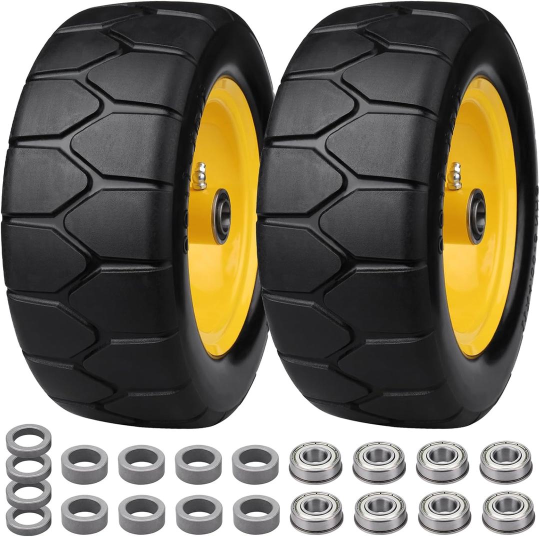 11x4.00-5'' Lawn Mower Tires Flat Free, 11x4-5 Solid Tires and Wheel, Zero Turn Mower Front Tires with 3/4" or 5/8" & 1/2" Precision bearings, 3.4"-5.6" Centered Hub for Zero-Turn Lawn Mower (2 Pack)