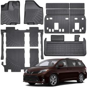 Floor Mats Compatible with Toyota Sienna 2013-2020(Only 8 Seats),All Weather Protection Duarble TPE Cargo Liner with Backrest Mats Accessories for Sienna 2013 2014 2015 2016 2017 2018 2019 2020