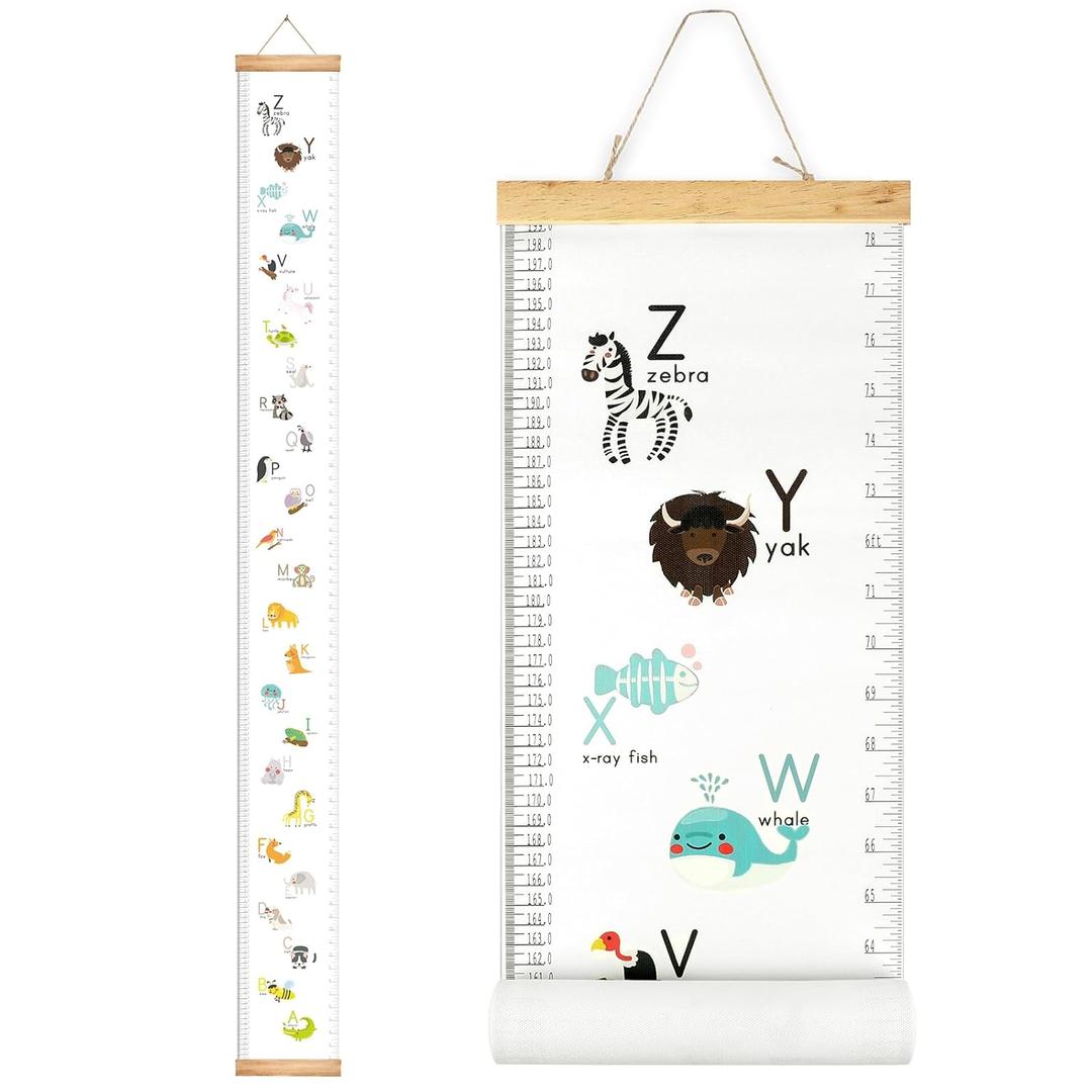 Mibote Baby Growth Height Chart Handing Ruler Wall Decor for Kids, Canvas Removable Height Growth Chart 79" x 7.9" (Letters)