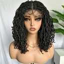 SOKU Curly Faux Locs Lace Frontal Wigs 14 Inch Natural Black 4x4 Large Double-lace Short Dreadlock Wig for Black Women Afro Curly Twist Braided Synthetic Wig