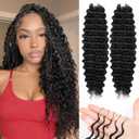 Feather Crochet Hair For Black Women, 200g 100 Strands Synthetic Pre-Separated Deep Wave For Miracle Knots Crochet Braids Hair Invisible Burmese Curly Hair Extensions (18 inch, 1B)