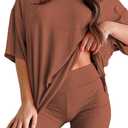 Womens 2 Piece Lounge Set 2026 Summer Travel Outfit Casual Short Sleeve Oversized Tshirts & Biker Shorts, S