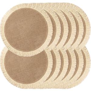 Round Burlap Placemats Set of 12 Jute Rustic Place Mats for Dining Tables Heat Resistant Natural Farmhouse Table Mats Decor for Thanksgiving (Sun Flower)