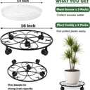 3 Packs 16 inches Extra-large Metal Plant Caddy with Wheels Round Planter Dolly Pot Mover Rollers Sturdy Rolling Plant Stands Indoor Outdoor Wheeled Plant Holder Coaster Trolley, Black