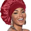 Adubor Silk Bonnet for Sleeping Women Men Double Layer Satin Bonnet for Sleeping Sleep Cap (Red)