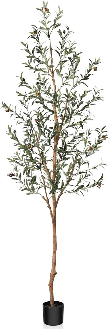 Artificial Olive Tree, 7FT Tall Fake Silk Plants with Natural Wood Trunk Faux Potted Tree for Home Decor Indoor Office Porch, Set of 1