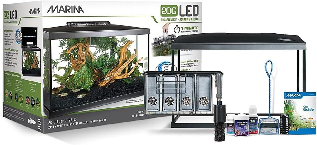 Marina 20 Gallon LED Aquarium Kit Complete Fish Tank Setup with Filter, Lighting & Accessories