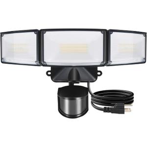 LUTEC 50W Motion Sensor Outdoor Lights, 5500 LM Plug in Flood Light Outdoor, Dusk to Dawn, IP65 Waterproof Security Lighting, 5000K Daylight, Adjustable Wall-Mounted for Garage, Yard, Porch (Black)