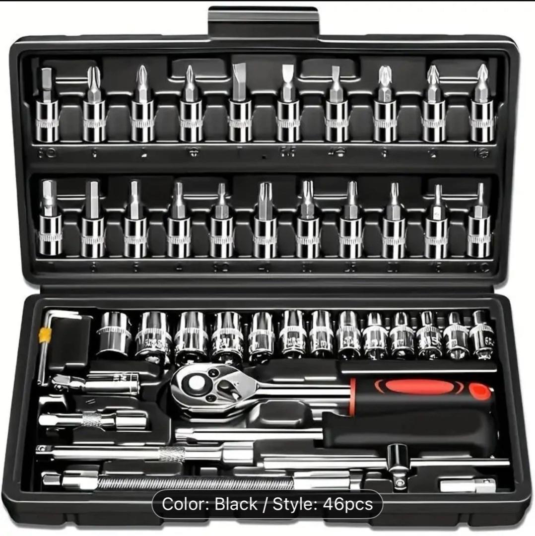 Egofine 46 Pieces 1/4 inch Drive Socket Ratchet Wrench Set, with Bit Socket Set Metric and Extension Bar for Auto Repairing and Household, with Black  Storage Case