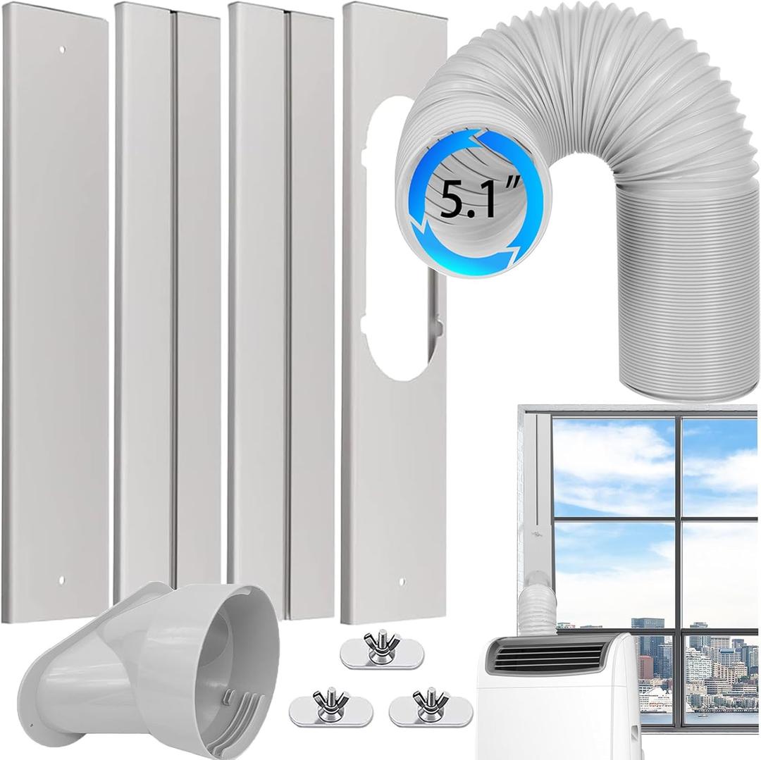 Portable Air Conditioner Window Vent Kit with Exhaust Hose 5.1 Inch Diameter, Adjustable 59 Inch Length Exhaust Hose for AC Seal Plate with Universal for Sliding Window