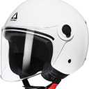TRIANGLE Open Face Motorcycle Helmet Retro 3/4 Helmets with Clear Visor for Men Women DOT Approved (White, M)