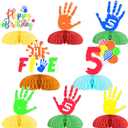 Funmemoir 8pcs Hi Five Birthday Party Decorations, 5th Birthday Decorations for Boys Girls Honeycomb Centerpiece Table Decor for 5 Year Old Birthday Decorations Table Topper