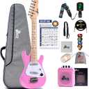Winzz 30 Inch Kids Electric Guitar Beginner Kit, Junior 1/4 Size Mini Electric Guitar for Children Complete Stater Set with Amp, Gloosy Pink Colour