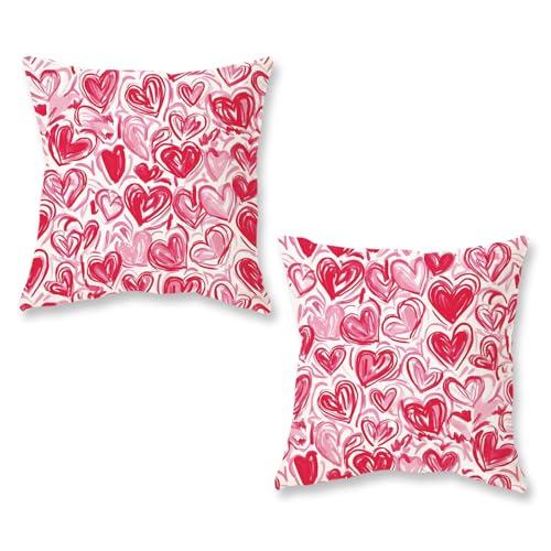ONWAY Valentine’s Day Throw Pillow Covers Set of 2 Valentines Watercolor Heart Pattern Decorative Cushion Cases for Couch Sofa Bed Romantic Farmhouse Home Decor