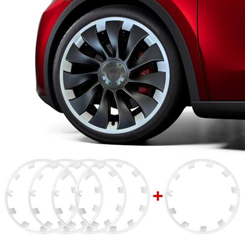 5 PCS Tire Trim Rings, Fit Tesla Model Y 2017-2024 Wheel Rim Protector Rim Guard Rim Hubcaps Cover Tire Trim Rings, Wheel Rim Protection Accessories (21Inch White 5PCS)