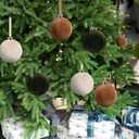 HyDren 6 Pcs Velvet Christmas Ball Ornaments 4 Inches Large Flocked Christmas Tree Hanging Ornaments Shatterproof Xmas Bulbs for Home Xmas Tree Party Decor(Beige, Light Brown, Dark Green)