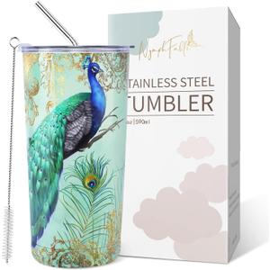 NymphFable 20oz Peacock Mug Tumbler with Straw and Lid Stainless Steel Insulated Travel Mug Double Wall