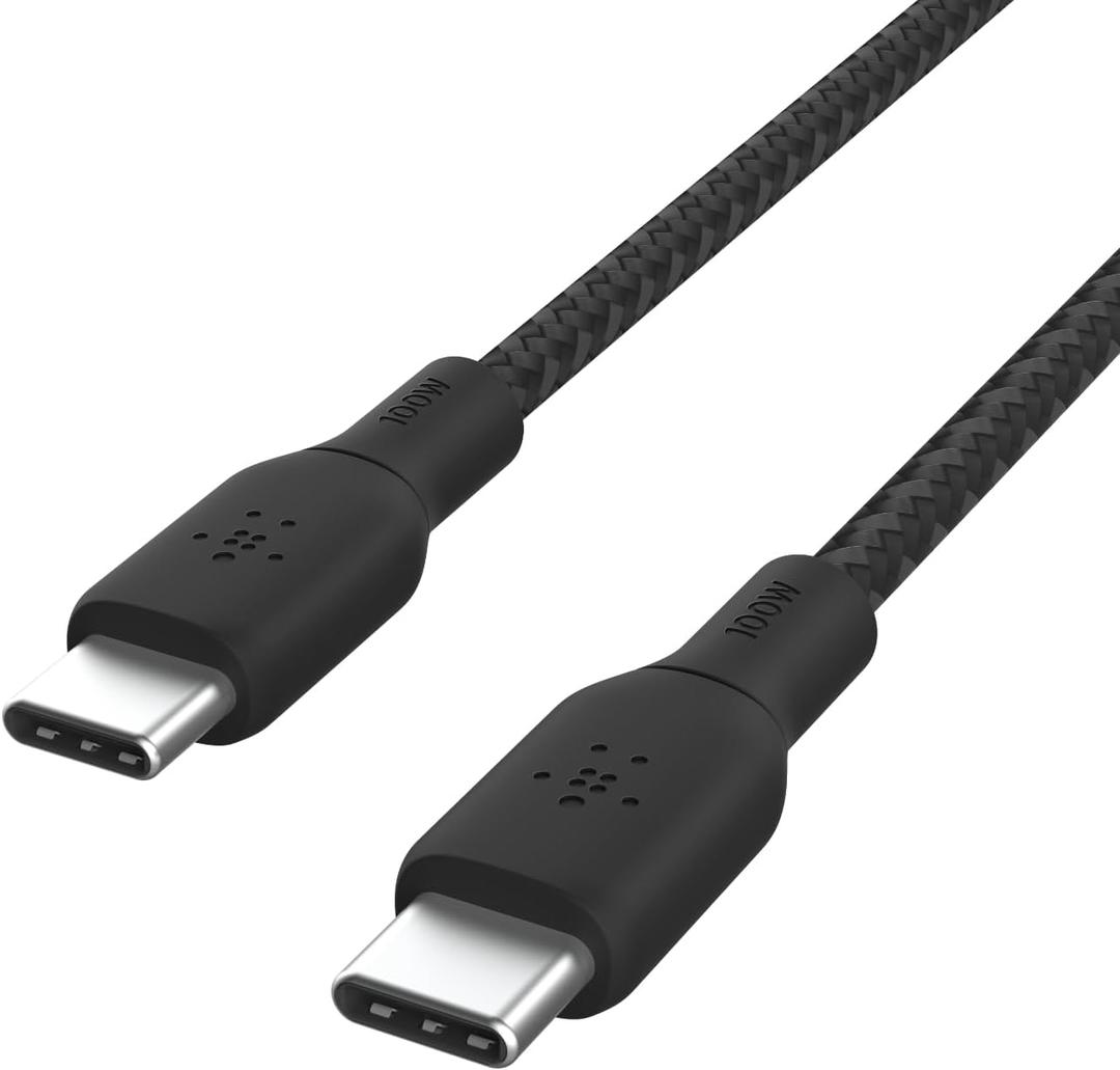 Belkin USB C to USB C Cable, 9.9ft, 100W - Type C Charger, iPhone Charger Cord, Soft, Braided, Flexible for iPhone 16, Galaxy S25, Pixel 9, Airpods, iPad Pro, Tablet & More, Travel Essentials - Black