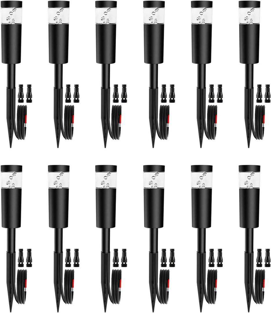 5W Low Voltage Landscape Pathway Lights with Connectors 12V Outdoor Landscape Lighting LED Bollard Path Lights Wired IP65 Waterproof Warm White Walkway Lights for Garden Yard Lawn (12Pack)