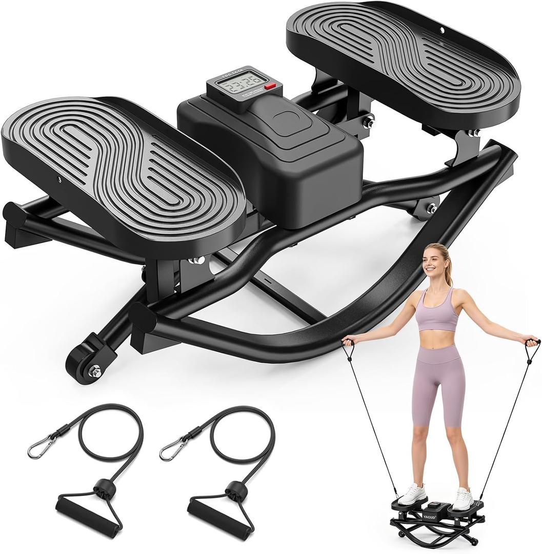 Yagud Rock Stepper for Exercise at Home, Portable Rock Stepper Side to Side with Resitance Bands,Full Body Workout Stepper Exercise Machine Low-Impact Knee-Friendly for Office