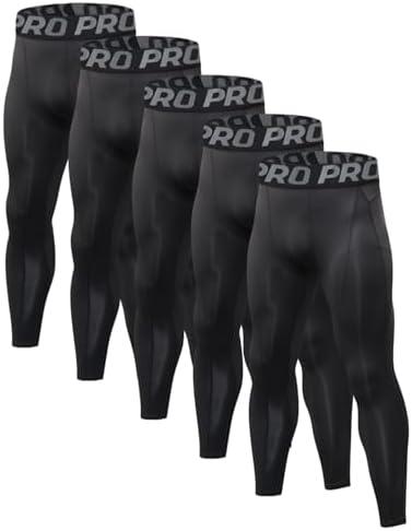 LNFINTDO Men's Compression Pants 5 Pack Athletic Running Gym Tights Cool Dry Thermal Base Layer Workout Leggings for Sports XL